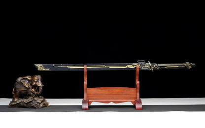 Golden Circuit Cyberpunk Tang Dao, Full Tang Forged Steel Straight Sword, Futuristic Sci-Fi Golden Circuit Etching with Aluminum Alloy Scabbard for Cosplay Display Collection