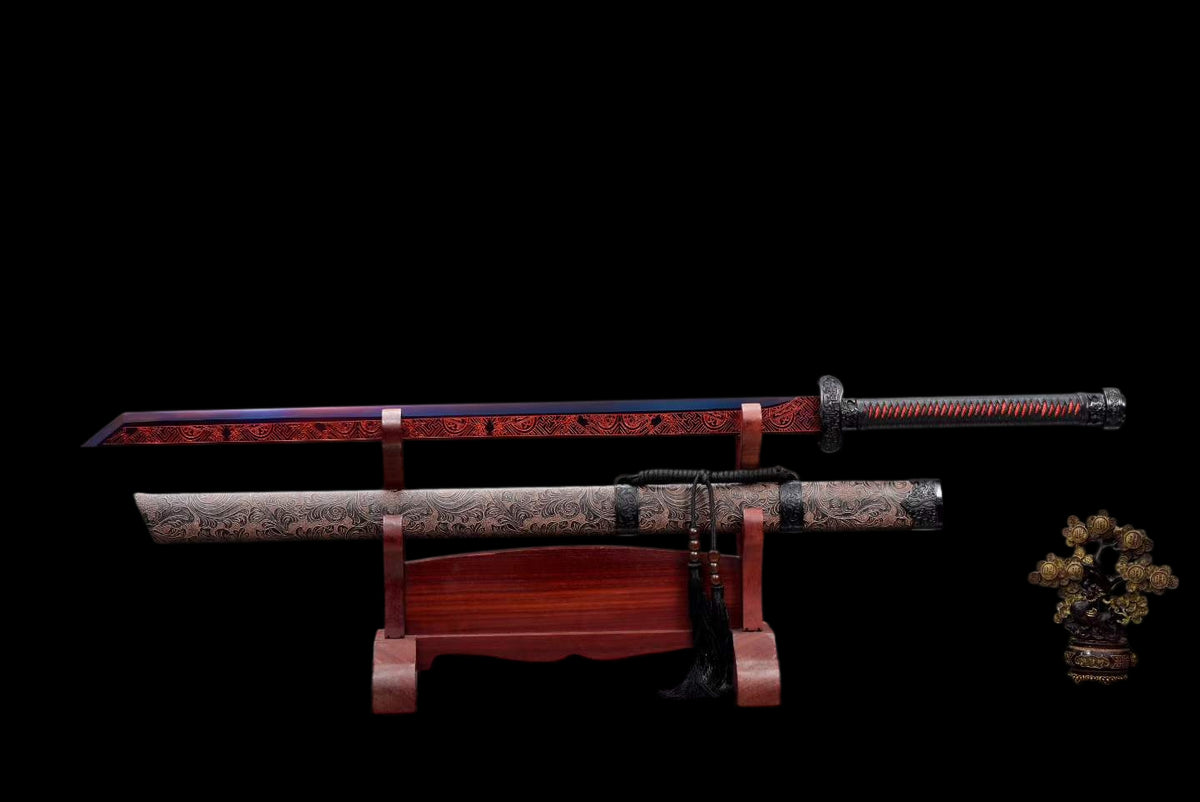 Thunder Tribulation Blade, Full Tang Construction, Forged High Manganese Steel, Sharp Edge, Alloy Fittings, Cord Wrapped Solid Wood Handle, Artificial Leather Wrapped Solid Wood Scabbard, Collectible Decorative Sword