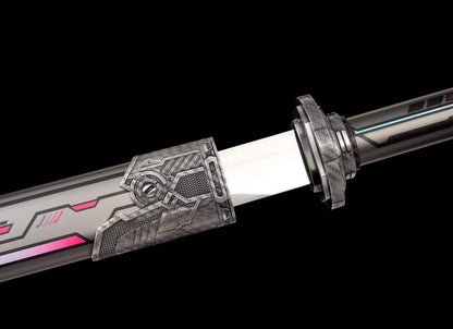 High Manganese Steel Gunmetal Cyberpunk Tactical Blade with Sharp Blade, Alloy Fittings Aluminum Scabbard Sci-Fi Collectible Ornament