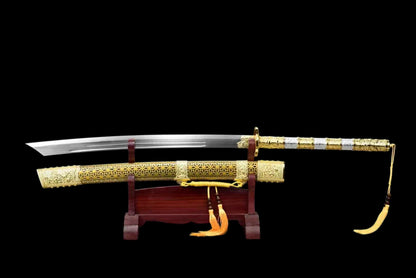 Kangxi Emperor Battle Dao, Full Tang Construction, High Manganese Steel Blade, Sharp Edge, Golden Alloy Luxury Fittings, Solid Wood Relief Scabbard, Collectible Decorative Chinese Sword