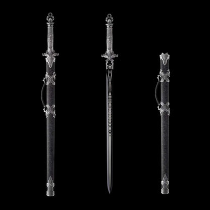 Xuan‑Lin Imperial Qilin Jian, Full Tang Construction, Sharp Blade, Forged High Manganese Steel, Alloy Fittings, One‑Piece Alloy Handle, Solid Wood Artificial Leather Wrapped Scabbard, Historical Collectible Chinese Sword