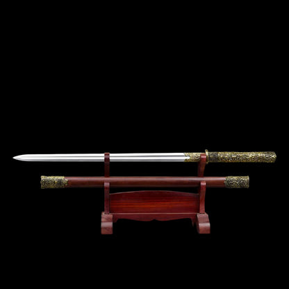 Full Tang Xuanhuang Tang Sword Replica, Sharp Blade, High‑Manganese Steel Blade with Single Groove, Premium Dragon‑Phoenix Sandalwood Scabbard, Historical Chinese Decorative Sword