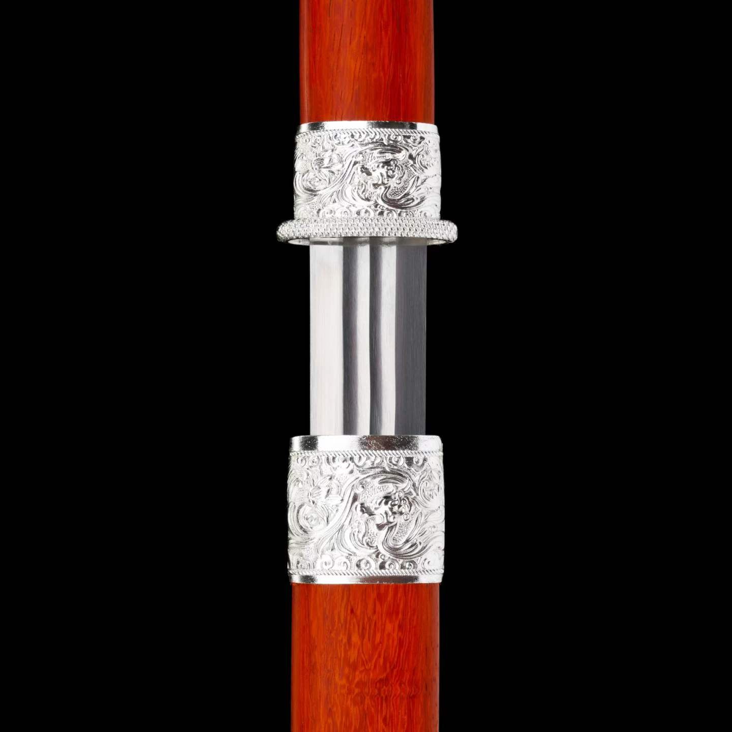 Cang‑Lin Ring‑Pommel Sword, Full Tang Construction, High‑Manganese Steel Forged Sharp Blade, Zinc Alloy Fittings, Premium Red Wood Handle And Scabbard, Collectible Display Sword