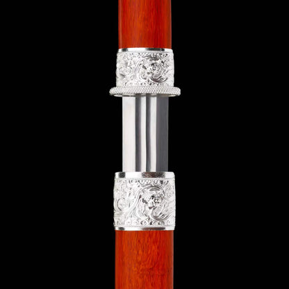 Cang‑Lin Ring‑Pommel Sword, Full Tang Construction, High‑Manganese Steel Forged Sharp Blade, Zinc Alloy Fittings, Premium Red Wood Handle And Scabbard, Collectible Display Sword