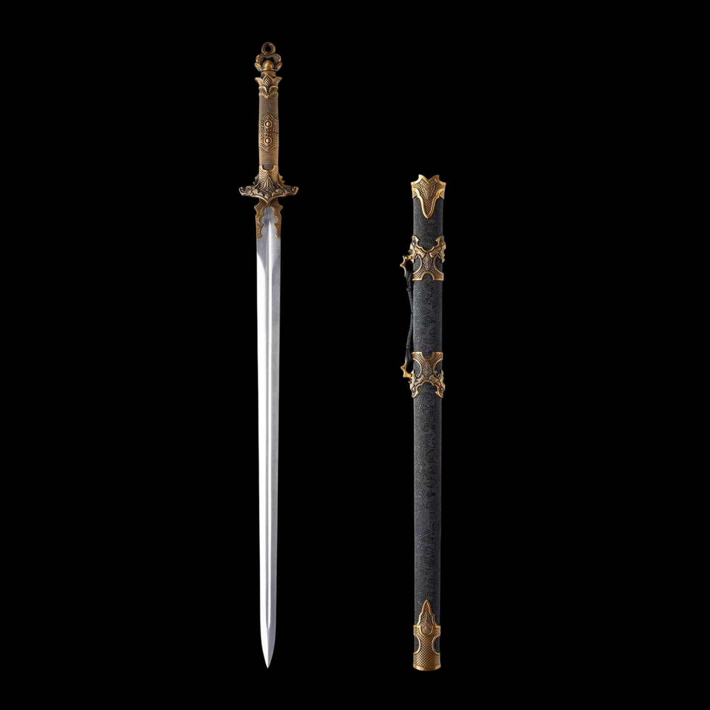 Sharp Blade Chinese Straight Sword, High‑Manganese Steel Blade, Integrated Alloy Handle, Wood Scabbard With Dragon‑Embossed Faux Leather, Historical Collectible Sword