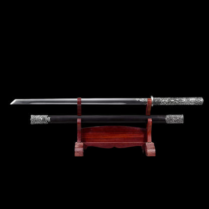 Lie‑Kong Tang Dao, Full Tang Construction, Sharp Blade, High‑Manganese Steel With Single Fuller, Alloy Fittings, Premium Dragon‑Phoenix Hardwood Scabbard, Historical Replica Collectible Sword