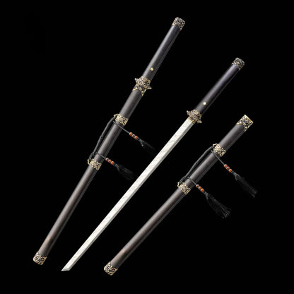 Full Tang Dao Replica, Sharpened Blade, Twist Pattern Damascus Steel Forged, Dragon‑Phoenix Sandalwood Scabbard & Handle, Brass Fittings Collectible Sword