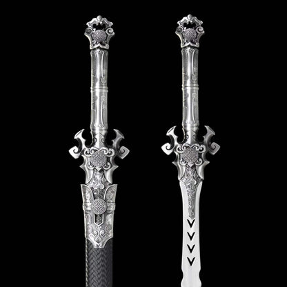 Full Tang Demon Sword Supreme Fantasy Replica, Sharp Blade, High‑Manganese Steel Blade, Alloy Metal Handle, Solid Wood Artificial Leather Scabbard, Fantasy Decorative Collectible Sword