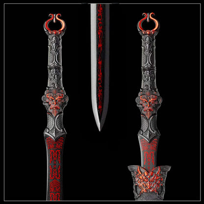 Full Tang Return of The Great Sage Sword Replica Inspired by Black Myth, High‑Manganese Steel Blade, One‑Piece Alloy Handle, Wood Artificial Leather Scabbard Collectible Sword
