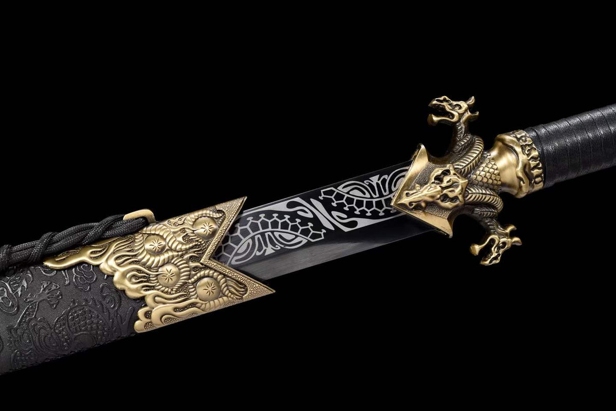 **Phantom Night Dragon Sword**, Full‑Tang Construction, Sharp Blade, High‑Manganese Steel Forged, Alloy Fittings, Collectible Decorative Craft Sword