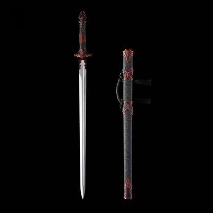 Full Tang Ancient Style Straight Sword Replica, Sharp Cutting Edge, High‑Manganese Steel Blade, One‑Piece Alloy Handle, Wood Artificial Leather Scabbard Historical Collectible Sword