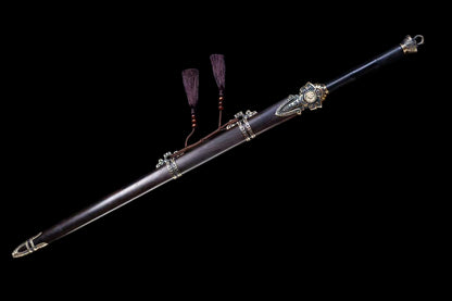 Xuan Heng Sword, Forged Damascus Steel Blade, Pure Copper Fittings, Premium Ebony Wood Handle and Scabbard, Chinese Mythical Taoist Collectible Sword