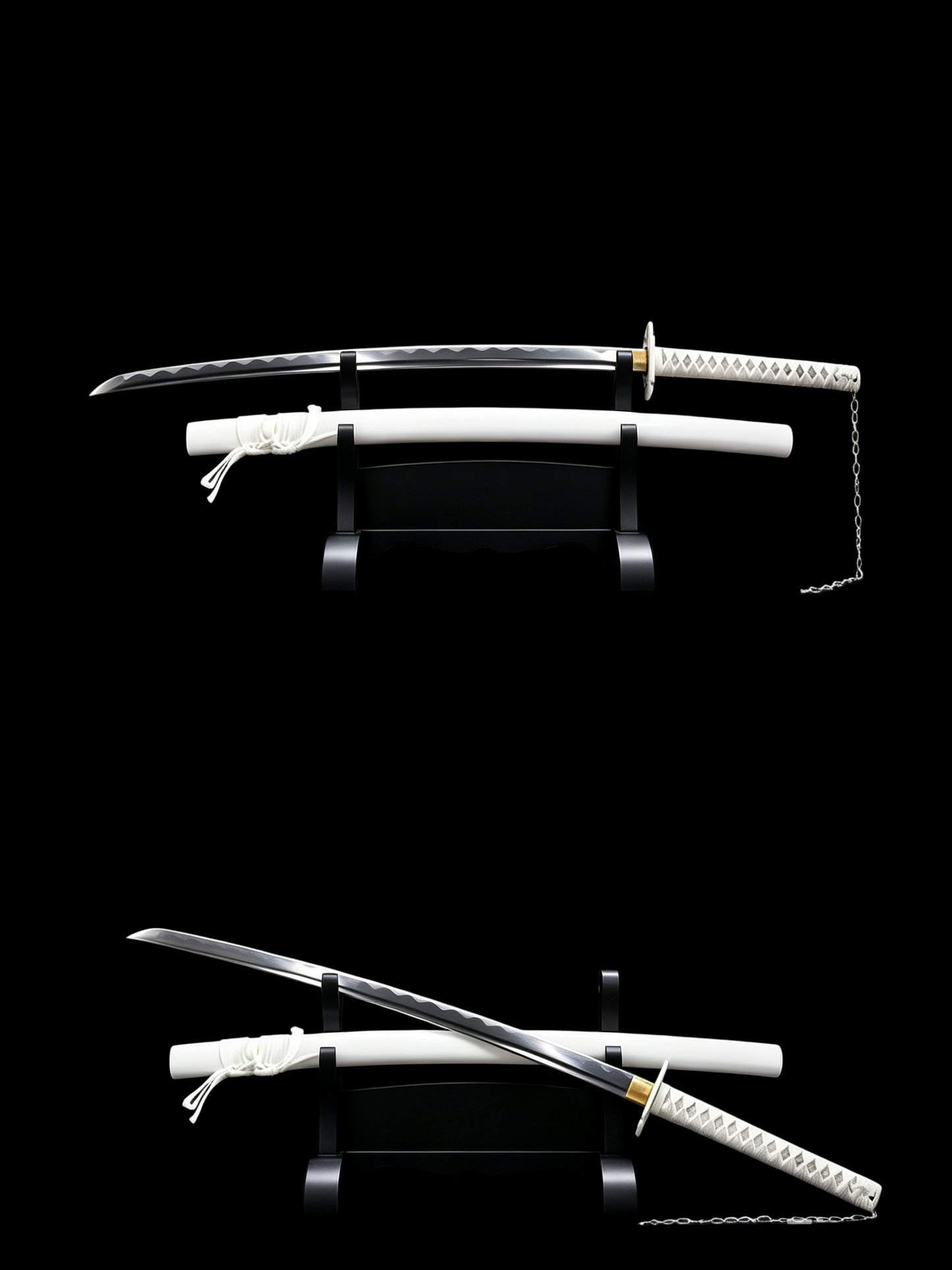 BLEACH Tensa Zangetsu Katana, Ichigo Kurosaki Replica Sword Black & White Version, Full Tang Forged 5160 Spring Steel Sharp Blade, Samurai Sword with Solid Wood Scabbard for Collection Display