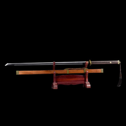 Yanyue Ming Dynasty Official Saber Replica, Full Tang High‑Manganese Steel Sharp Blade, Single Fuller Groove, Dragon‑Phoenix Sandalwood Scabbard & Cord‑Wrapped Handle, Historical Decorative Replica