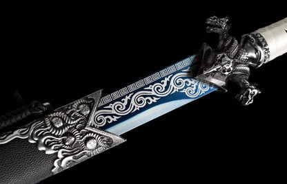 Dragon Roar Mystic Scale, High Manganese Steel Blue Blade, Alloy Dragon Fittings, Full Tang Construction, Sharp Edge, Collectible Decorative Sword