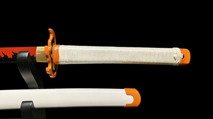 Demon Slayer Kyojuro Rengoku Nichirin Sword, Full Tang Forged 5160 Spring Steel, Sharp Blade