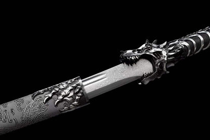 Dragon Roar Mystic Scale, Damascus Steel Forged Blade, Alloy Dragon Fittings, Full Tang Construction, Sharp Edge, Collectible Decorative Sword
