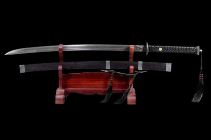 Zhen‑Yuan Ming Official Dao, Full Tang Construction, Sharp Blade, Forged Damascus Steel, Dual Fuller, Dragon‑Phoenix Hardwood Cord‑Wrapped Handle And Scabbard, Historical Replica Collectible Sword