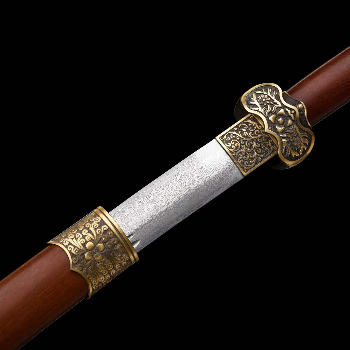Full Tang Ding Baiying Chinese Sword, Forged Damascus Steel Sharp Blade, Brass Engraved Fittings, Dragon Phoenix Sandalwood Scabbard, Collectible Wuxia Sword