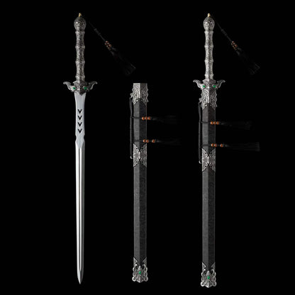 Heaven‑Sword Replica Sword, Full Tang High‑Manganese Steel Sharp Blade, Integrated Alloy Metal Handle, Wood Scabbard With Faux‑Leather Wrapping, Historical Decorative Replica