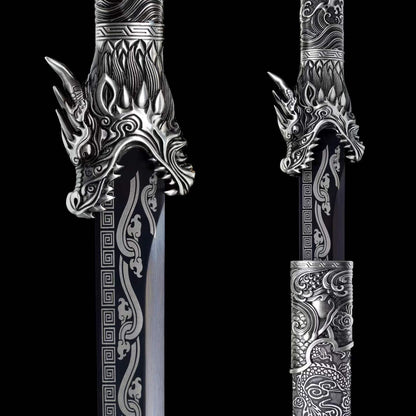 Full Tang Straight Sword Replica, High‑Manganese Steel Blade, One‑Piece Alloy Handle, Wood Artificial Leather Scabbard Historical Collectible Sword