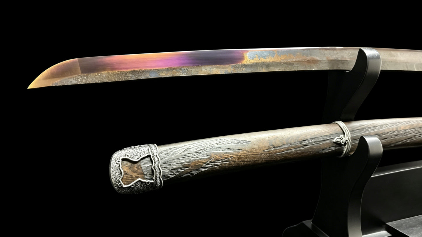 Sekiro Shadows Die Twice Undying Blade, Bite the Moon & Open Gate Katana, Full Tang Forged 5160 Spring Steel, Sharp Blade, Vintage Finished Version