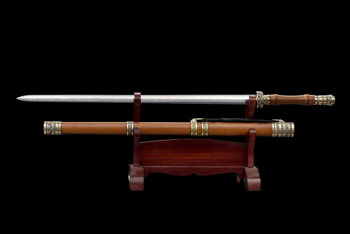 Han Dynasty Damascus Steel Sword, Full Copper Fittings, Premium Dragon‑Phoenix Sandalwood Scabbard, Full‑Tang Construction, Sharp Blade, Hand‑Forged Collectible Decorative Sword