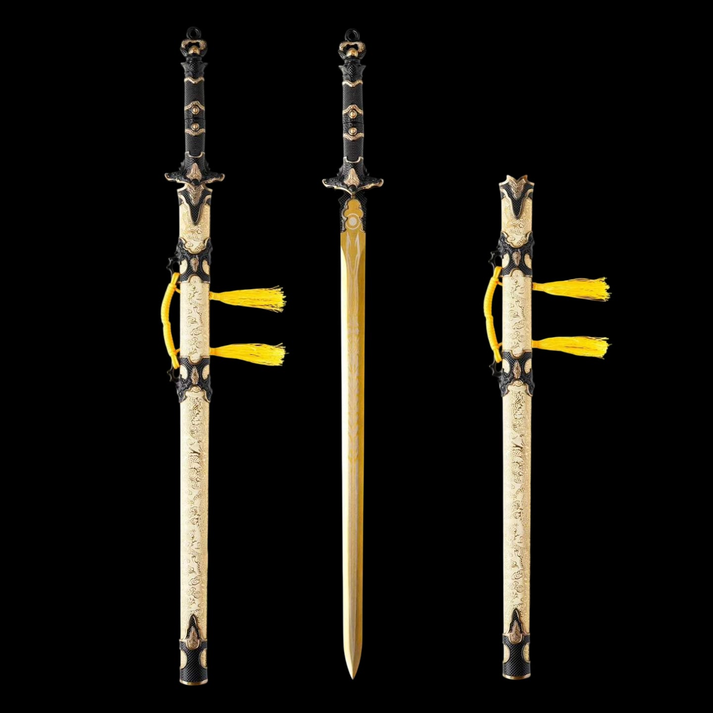 Sacred‑Will Haoyue Replica Sword, Full Tang High‑Manganese Steel Blade, Integrated Alloy Metal Handle, Wood Scabbard With Faux‑Leather Wrapping, Historical Decorative Replica