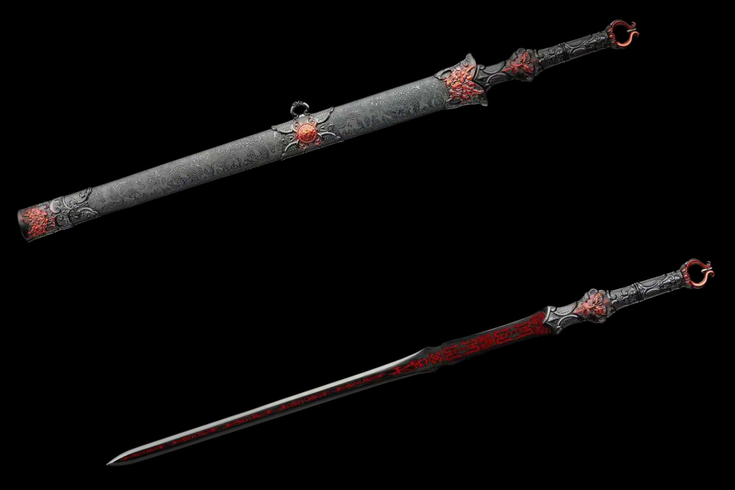 Full Tang Return of The Great Sage Sword Replica Inspired by Black Myth, High‑Manganese Steel Blade, One‑Piece Alloy Handle, Wood Artificial Leather Scabbard Collectible Sword