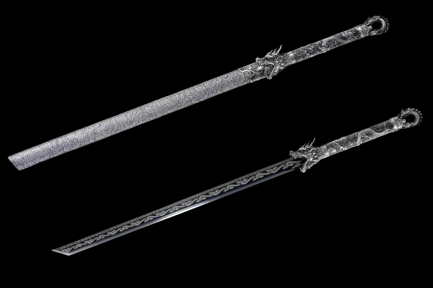 Full Tang Straight Sword Replica, High‑Manganese Steel Blade, One‑Piece Alloy Handle, Wood Artificial Leather Scabbard Historical Collectible Sword