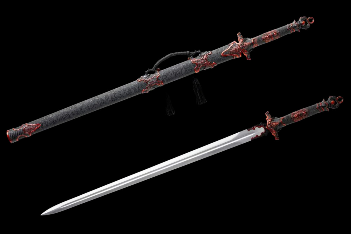 Full Tang Ancient Style Straight Sword Replica, Sharp Cutting Edge, High‑Manganese Steel Blade, One‑Piece Alloy Handle, Wood Artificial Leather Scabbard Historical Collectible Sword