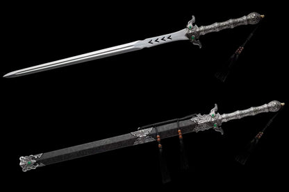 Heaven‑Sword Replica Sword, Full Tang High‑Manganese Steel Sharp Blade, Integrated Alloy Metal Handle, Wood Scabbard With Faux‑Leather Wrapping, Historical Decorative Replica