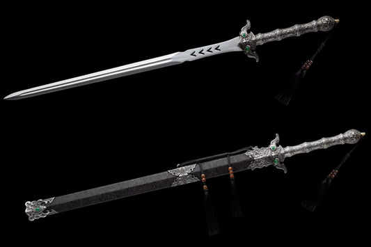 Heaven‑Sword Replica Sword, Full Tang High‑Manganese Steel Sharp Blade, Integrated Alloy Metal Handle, Wood Scabbard With Faux‑Leather Wrapping, Historical Decorative Replica