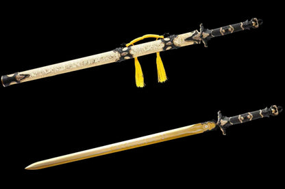 Sacred‑Will Haoyue Replica Sword, Full Tang High‑Manganese Steel Blade, Integrated Alloy Metal Handle, Wood Scabbard With Faux‑Leather Wrapping, Historical Decorative Replica