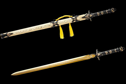 Sacred‑Will Haoyue Replica Sword, Full Tang High‑Manganese Steel Blade, Integrated Alloy Metal Handle, Wood Scabbard With Faux‑Leather Wrapping, Historical Decorative Replica