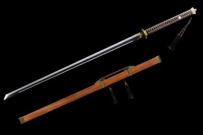 Yanyue Ming Dynasty Official Saber Replica, Full Tang High‑Manganese Steel Sharp Blade, Single Fuller Groove, Dragon‑Phoenix Sandalwood Scabbard & Cord‑Wrapped Handle, Historical Decorative Replica
