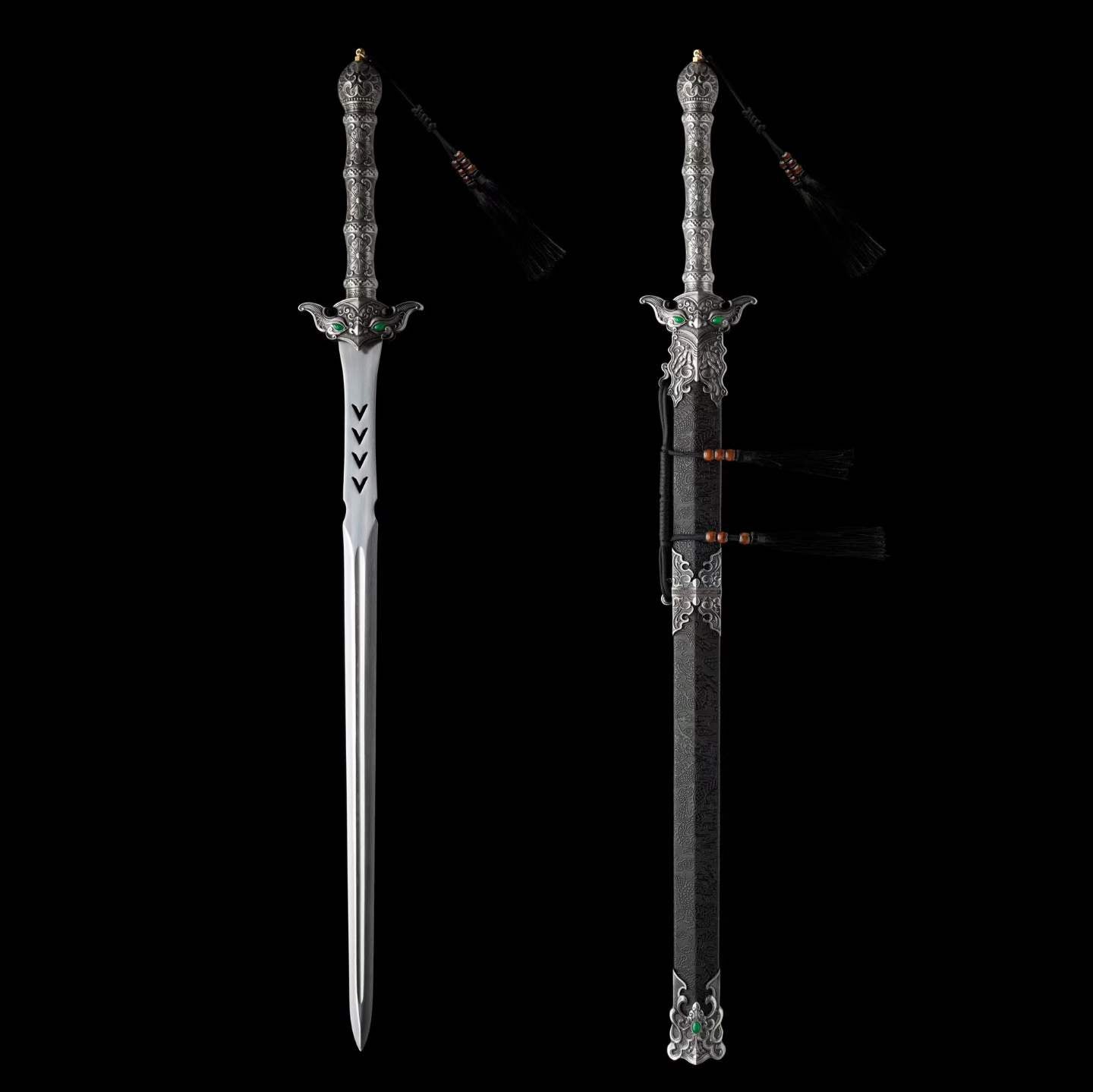 Heaven‑Sword Replica Sword, Full Tang High‑Manganese Steel Sharp Blade, Integrated Alloy Metal Handle, Wood Scabbard With Faux‑Leather Wrapping, Historical Decorative Replica