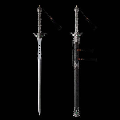 Heaven‑Sword Replica Sword, Full Tang High‑Manganese Steel Sharp Blade, Integrated Alloy Metal Handle, Wood Scabbard With Faux‑Leather Wrapping, Historical Decorative Replica