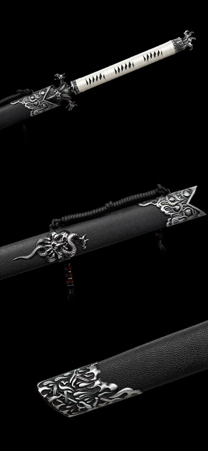 Dragon Roar Mystic Scale, High Manganese Steel Blue Blade, Alloy Dragon Fittings, Full Tang Construction, Sharp Edge, Collectible Decorative Sword