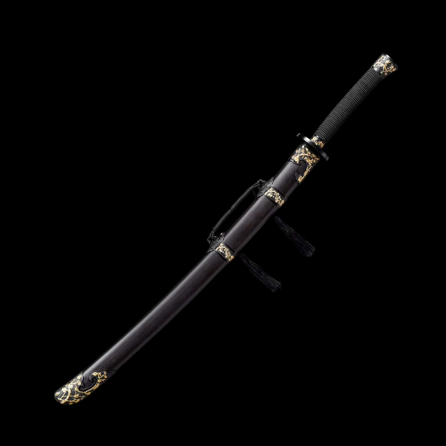 Han‑Mei‑Jin Spring‑Autumn Dao, Full Tang Construction, Sharp Blade, Damascus Steel Forged, Plum‑Blossom Alloy Fittings, Cord‑Wrapped Wood Handle, Premium Dragon‑Phoenix Hardwood Scabbard, Historical Replica Collectible Sword