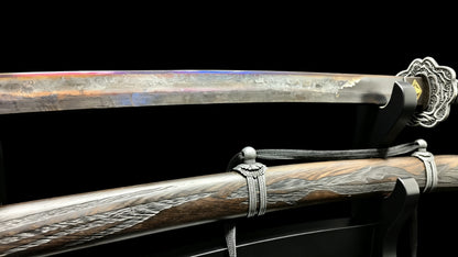 Sekiro Shadows Die Twice Undying Blade, Bite the Moon & Open Gate Katana, Full Tang Forged 5160 Spring Steel, Sharp Blade, Vintage Finished Version