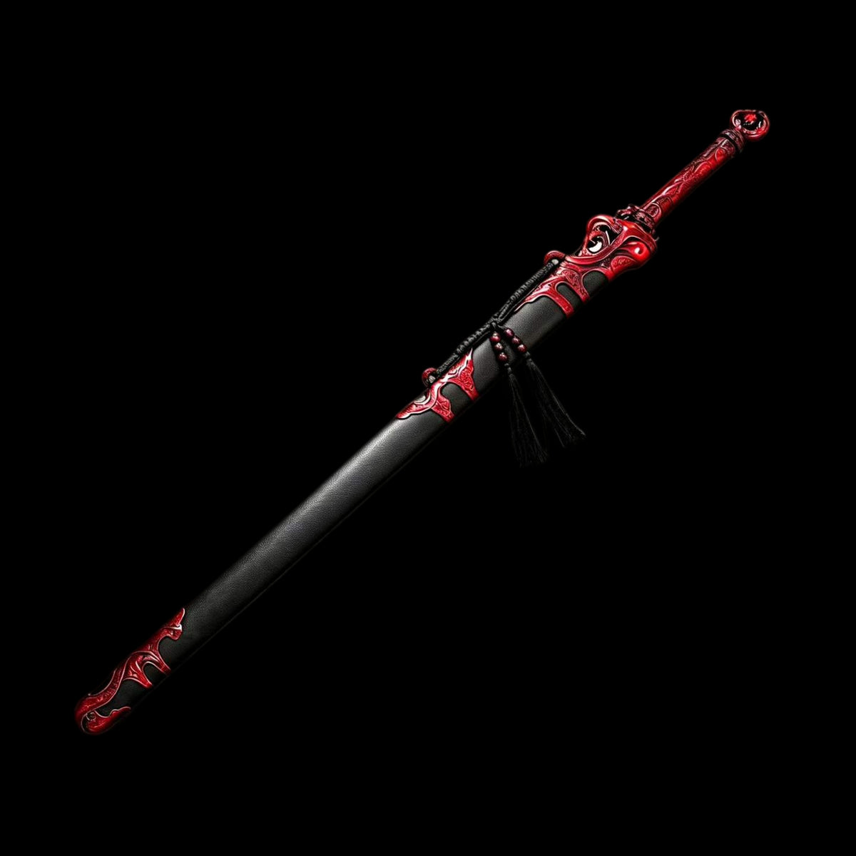 Blazing Dragon Soul Sword, One‑Piece Metal Handle, **Full Tang Construction, Sharp Blade**, Forged High‑Manganese Steel Blade, Red Alloy Dragon Fittings, Solid Wood Scabbard Wrapped in Artificial Leather, Chinese Fantasy Collectible Sword