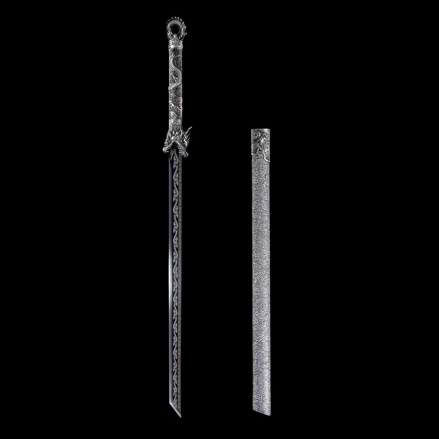 Full Tang Straight Sword Replica, High‑Manganese Steel Blade, One‑Piece Alloy Handle, Wood Artificial Leather Scabbard Historical Collectible Sword