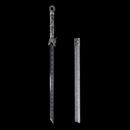 Full Tang Straight Sword Replica, High‑Manganese Steel Blade, One‑Piece Alloy Handle, Wood Artificial Leather Scabbard Historical Collectible Sword