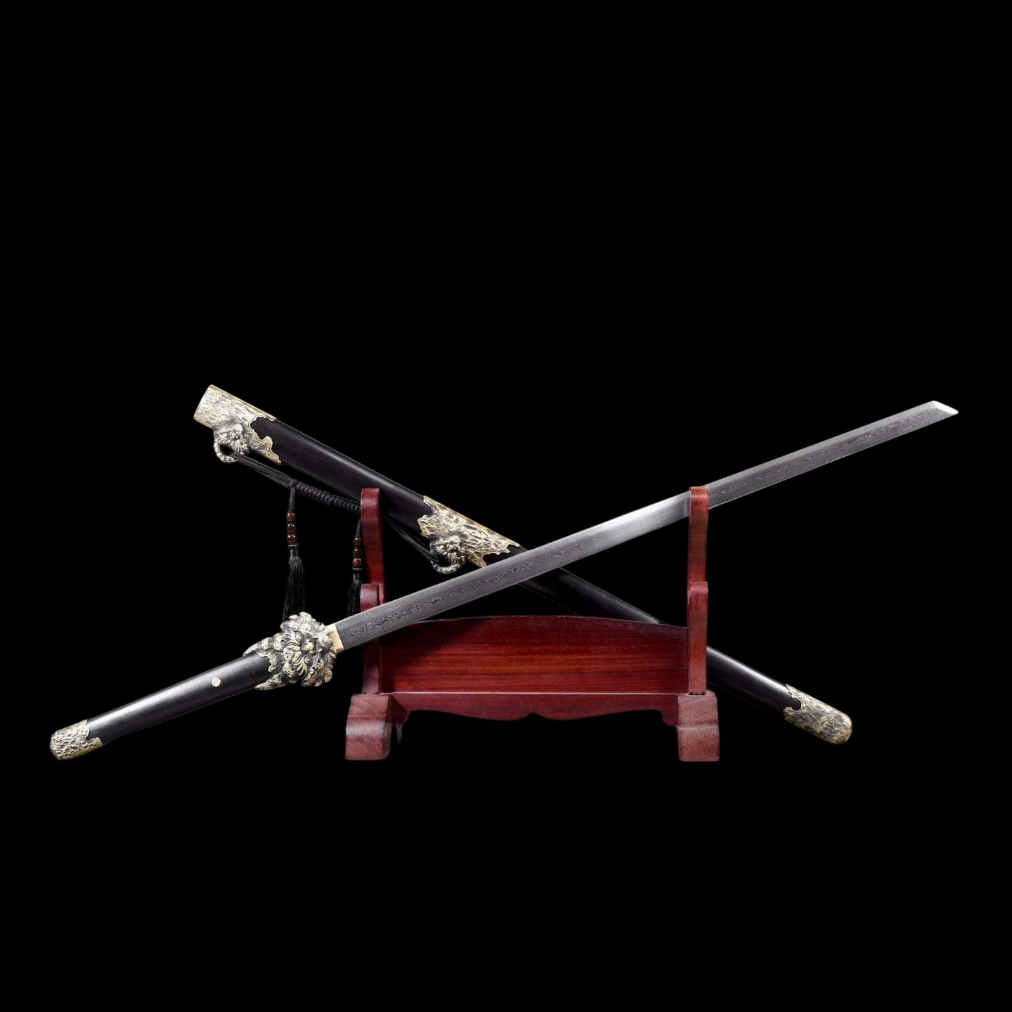 Suanni Tang Dao, Full Tang Construction, Sharp Blade, Damascus Steel Forged Blade, Premium Ebony Wood Handle And Scabbard, Historical Replica Collectible Sword