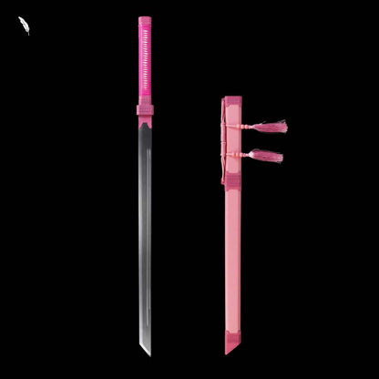 Pink Sakura Dawn Tang Dao, Full Tang, Forged High Manganese Steel, Sharp Edge, Alloy Fittings, Cord‑Wrapped Solid Wood Handle, Artificial Leather Wrapped Solid Wood Scabbard, Decorative Collectible Sword