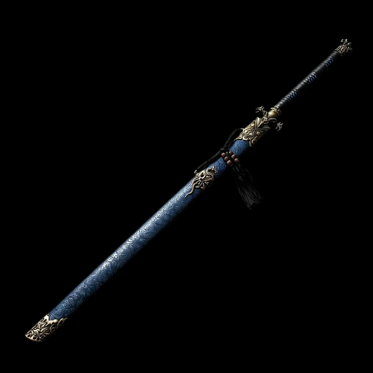 Black Scale Dao, Full Tang Construction, High Manganese Steel Blade, Sharp Edge, Antique Brass Fittings, Artificial Leather Wrapped Solid Wood Scabbard, Wooden Handle With Cord Wrapping, Collectible Decorative Chinese Sword