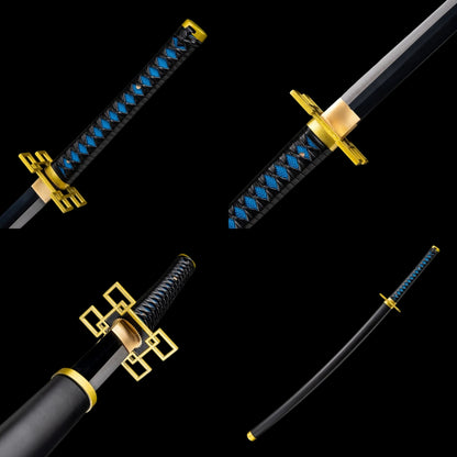 Demon Slayer Muichiro Tokito Nichirin Sword, Full Tang Forged 1095 High Carbon Steel, Black Blade Version, Sharp Blade
