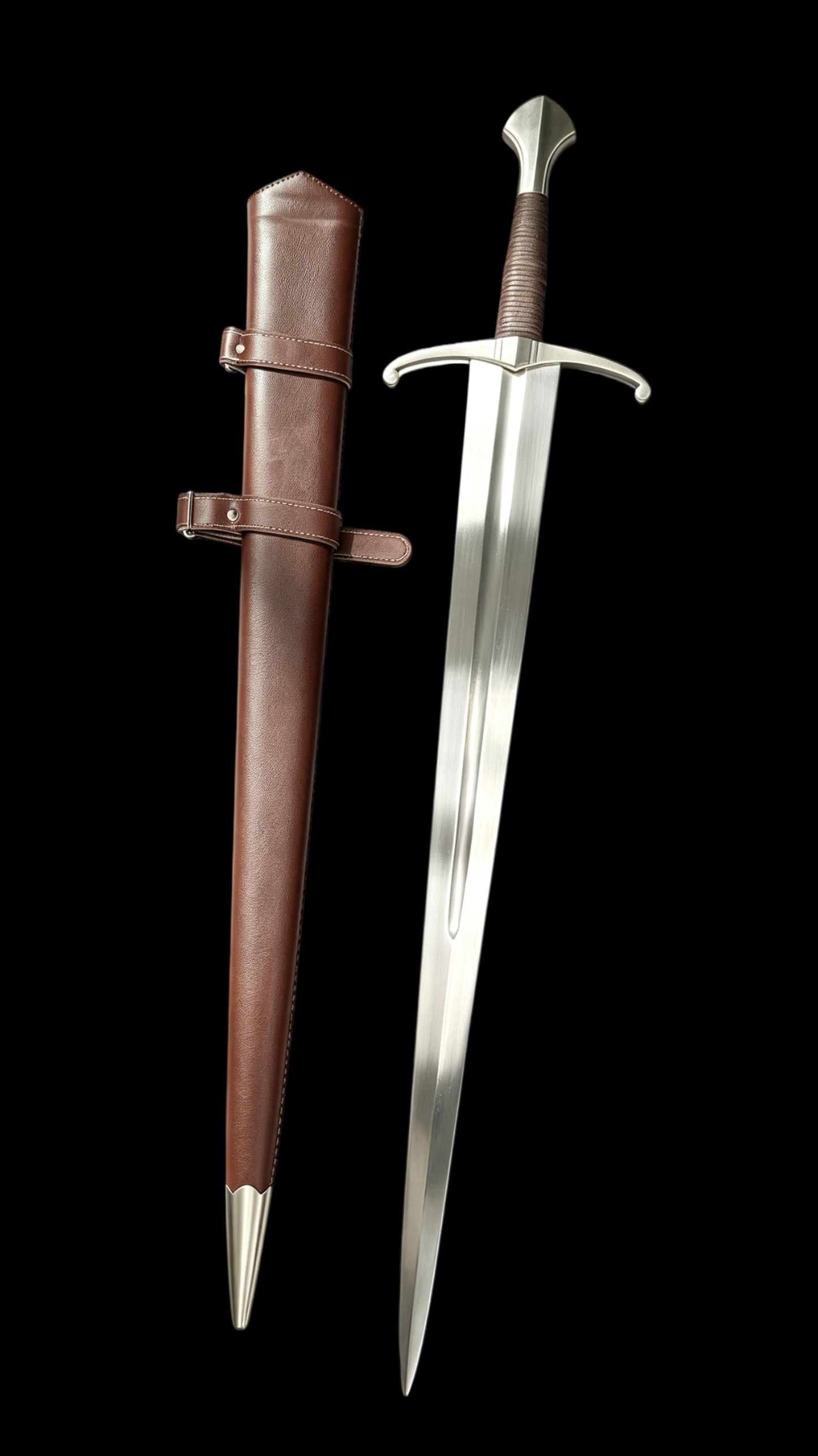 Medieval Knight Wide Blade One Hand Battle Sword Full Tang Forged Sharp Blade 65 Manganese Steel Vacuum Heat Treated Stainless Steel Fittings Wooden Core Leather Scabbard Collectible Replica Sword