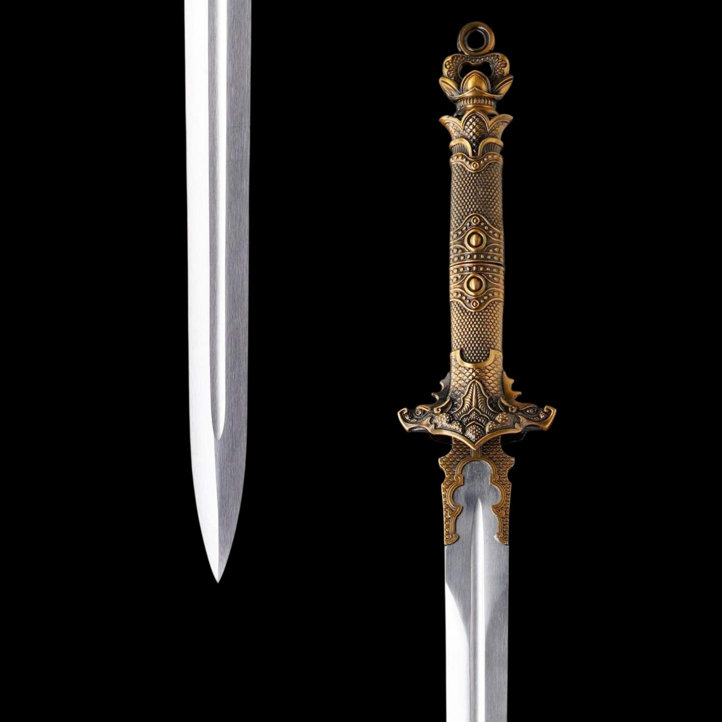 Sharp Blade Chinese Straight Sword, High‑Manganese Steel Blade, Integrated Alloy Handle, Wood Scabbard With Dragon‑Embossed Faux Leather, Historical Collectible Sword